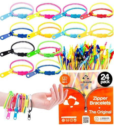 UpBrands Bulk Fidget Toys Zipper Bracelets 7.5 Inches Neon Colors