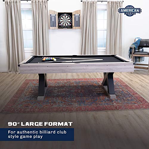 American Legend Kirkwood 90” Billiard Table with Rustic Finish, K-Shaped Legs and Black Cloth Brown