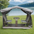 NicBex 4-Seat Outdoor Glider Bench Canopy Tent Grey Brown