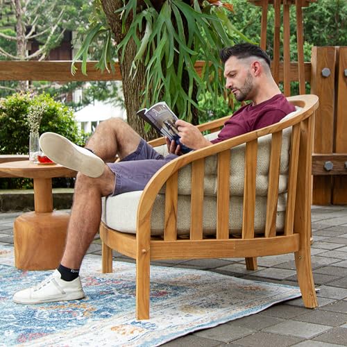 Cambridge Casual Barnese Teak Wood Outdoor Lounge Chair Natural Teak / Tan Cushion