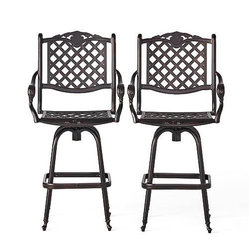 Christopher Knight Home Avon Outdoor Cast Aluminum Bar Stools 2-Pcs Set Shiny Copper