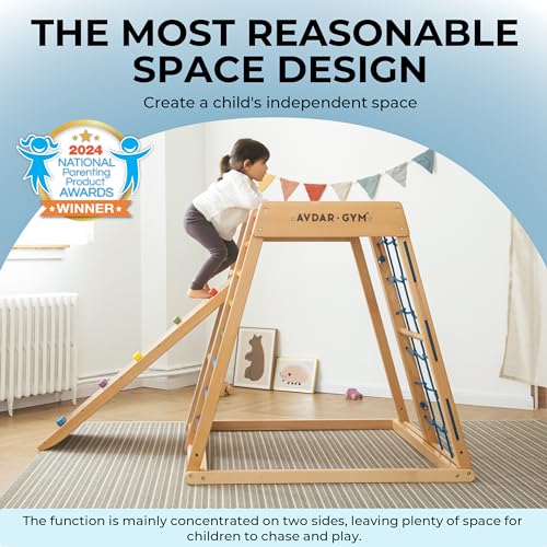 AVDAR Indoor Jungle Gym 8-in-1 Beechwood Toddler Climber Rainbow
