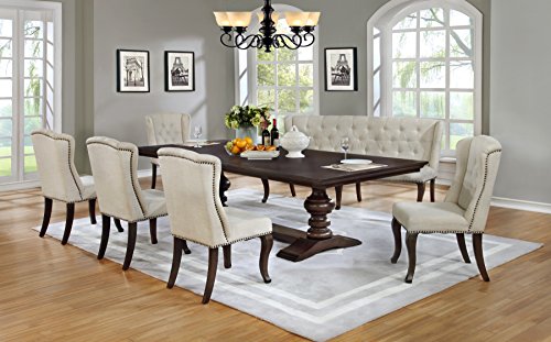 Best Quality Furniture Beige Linen Look Upholstered Dining Set Cappuccino