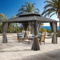 YITAHOME 10x12ft Hardtop Gazebo with Nettings and Curtains Gray