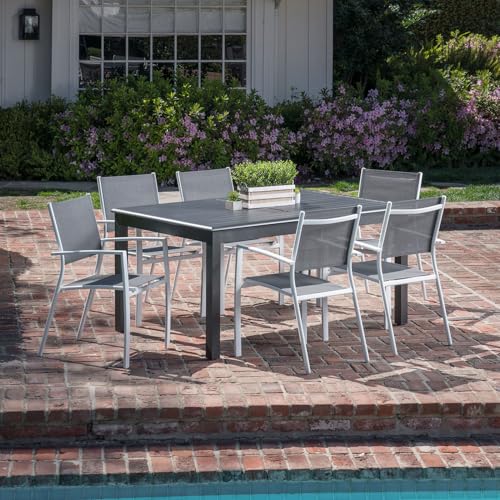 CAMBRIDGE Turner 7-Piece Outdoor Dining Set with 63" x 40" Expandable Table and Sling Chairs White/Grey