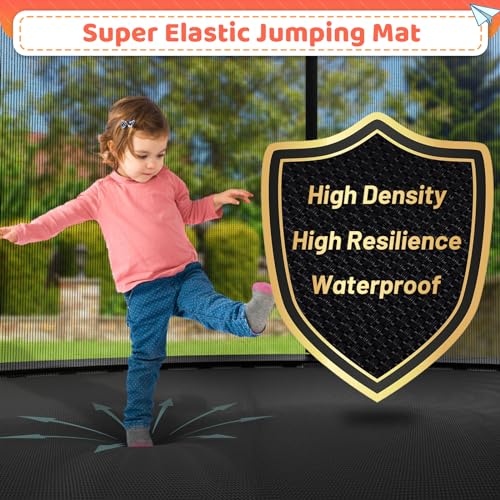 Zevemomo 14FT Outdoor Trampoline with Sprinkler, Basketball Hoop & Wind Stakes Orange