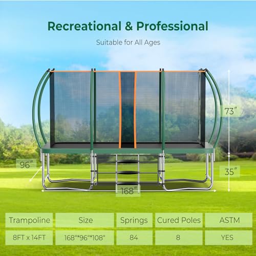 Tatub 8x14 Ft Rectangle Trampoline with Net Green