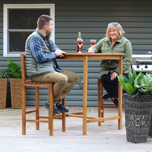 Sunnydaze 3-Piece Teak Wood Bar-Height Patio Table Set Teak