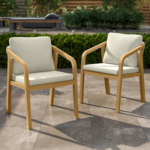 FansaFurn 6-Piece Outdoor Acacia Wood Patio Dining Chairs Beige