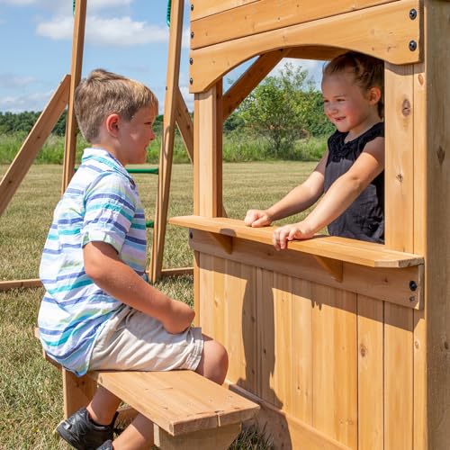 Backyard Discovery Montpelier Cedar Wood Playset Swing Set Light Brown