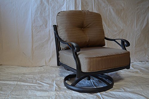 theWorldofpatio Nassau Cast Aluminum Swivel Rocker Club Chairs with Walnut Cushions Antique Bronze