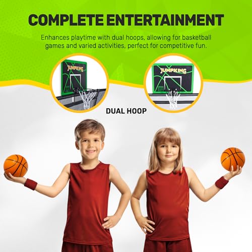 JumpKing Rectangle Trampoline with Basketball Hoops Black & Lime Green