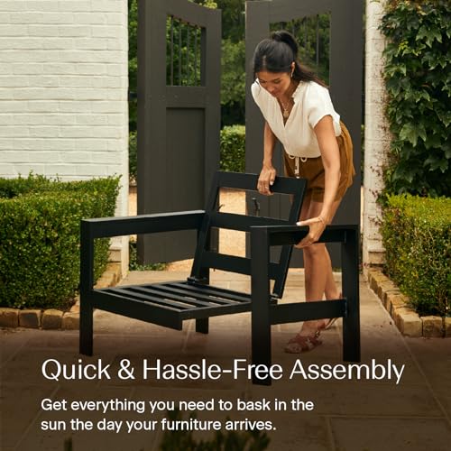 Honeycomb Outdoor Edisto Seat Modular Patio Furniture Black Aluminum Chair Heathered Solid Blue