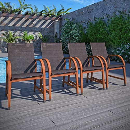 Amazonia Bahamas 9-Piece Oval Dining Table Set Eucalyptus Wood Brown