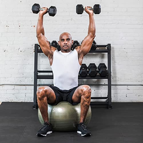Lifeline Hex Rubber Dumbbell Set with Weight Rack Black