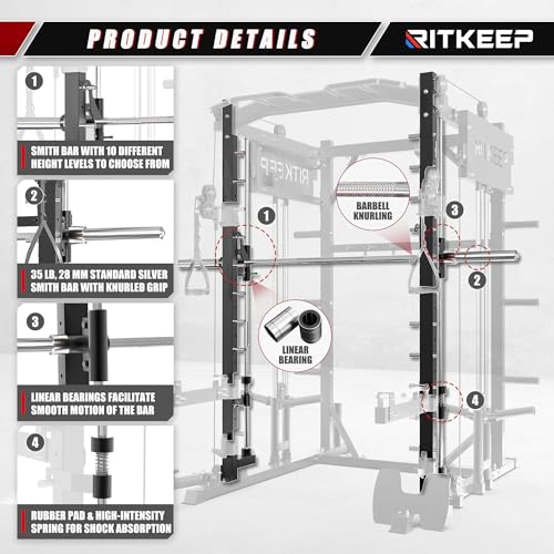 RitKeep Fitness PMAX 4750 Smith Machine Home Gym Combo Plus Black