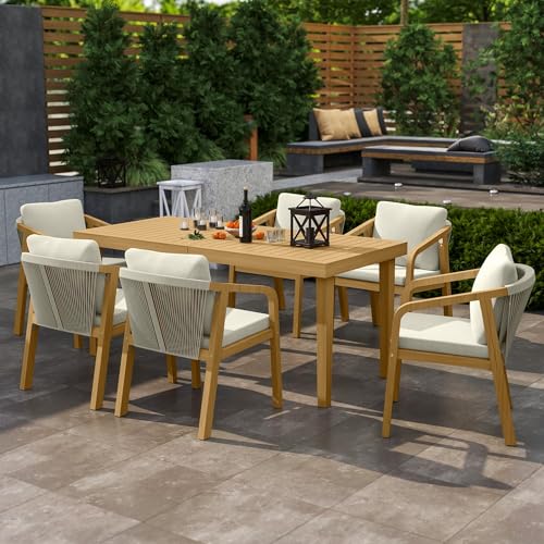 FansaFurn 6-Piece Outdoor Acacia Wood Patio Dining Chairs Beige