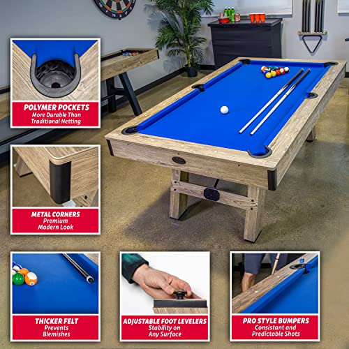 GoSports 7 ft Pool Table with Wood Finish Blue