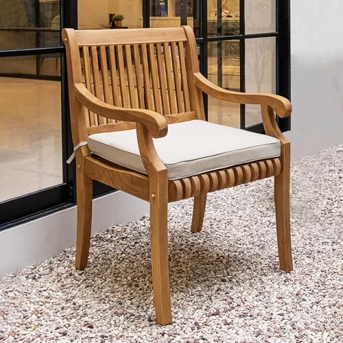Cambridge Casual Mosko 7-Piece Teak Wood Patio Dining Set with Umbrella Hole and Beige Cushions
