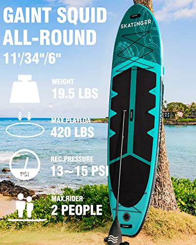 Skatinger Extra Wide Inflatable Paddle Board Light Green 11x34