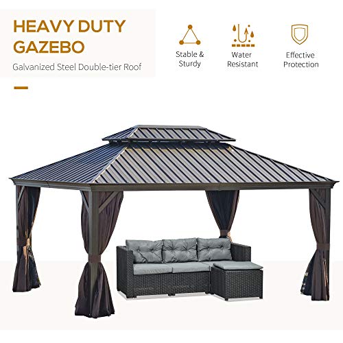 Outsunny 12' x 16' Hardtop Gazebo with Curtains and Netting Coffee