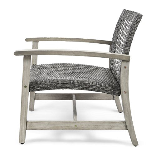 Great Deal Furniture GDFStudio Outdoor Wood and Wicker Club Chairs Set of 4 Gray Finish Mixed Black
