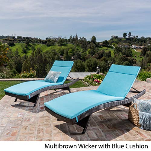 Christopher Knight Home Salem Outdoor Wicker Adjustable Chaise Lounge Set, Multibrown/Blue
