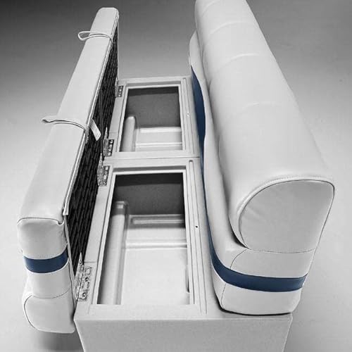 DeckMate Complete 55" Premium Pontoon Boat Seat Bench and Base Gray, Blue & Charcoal