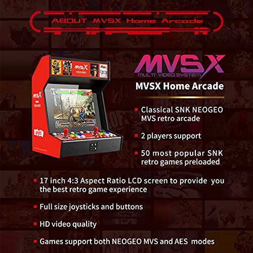 UNICO NEOGEO MVSX Arcade with 50 SNK Retro Games, 17" Screen Red
