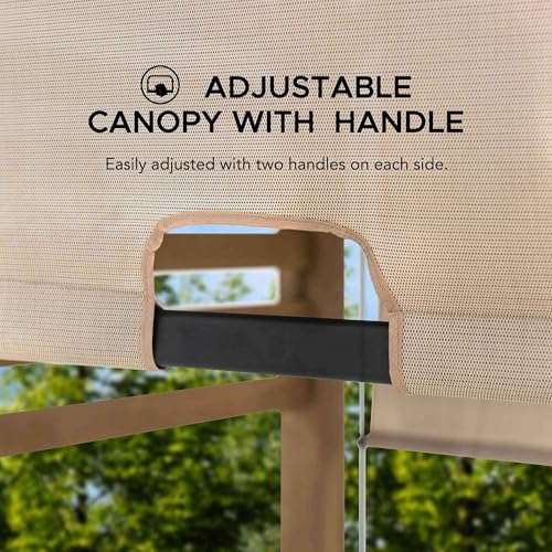 SummerCove Sunjoy Cedar Pergola 10x11 ft with Adjustable Canopy and Privacy Screen Tan