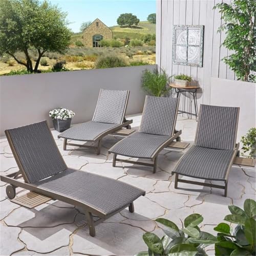 Noble House Banzai Outdoor Wicker and Wood Chaise Lounge Set of 4 Gray