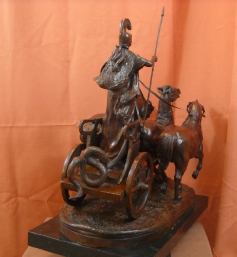 Paulingston Co. Roman Minerva Athena Bronze Statue Chariot of War Horses E. Fremiet Sculpture Bronze