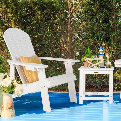 hOmeQomi Adirondack Chairs Set of 4 All Weather Resistant Plastic Outdoor Chairs with Cup Holder White