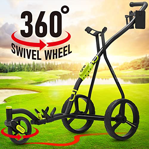 WishboneOne Golf Cart Push Carts - Swivel Front Wheel, 1-Step Folding, Aircraft Grade Frame | Lightweight Lime