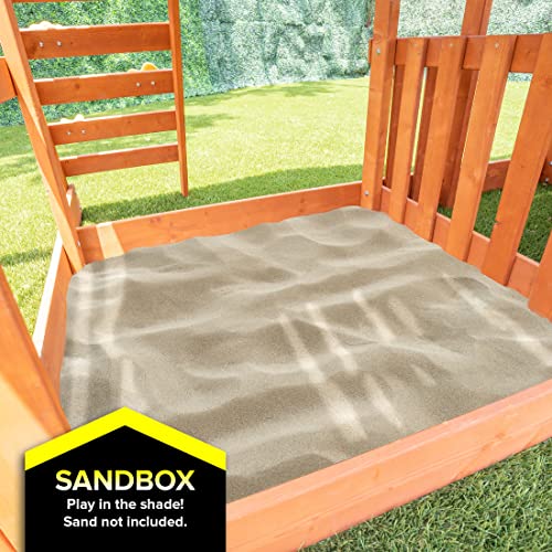 Sportspower Sandalwood Wood Swing Set with Swings, Slide & Playhouse Green