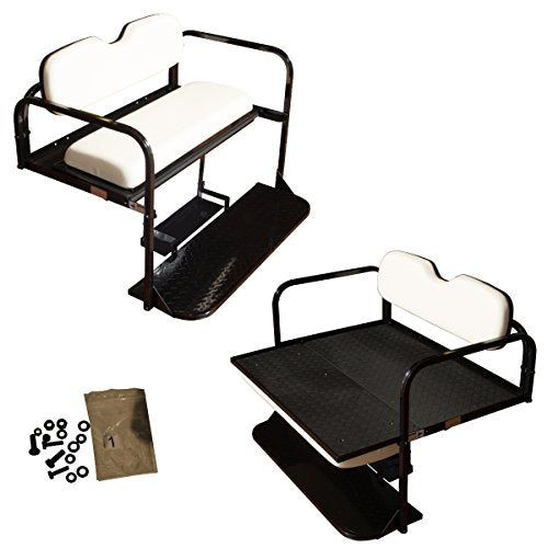 Performance Plus Carts EZGO TXT Golf Cart Rear Flip Seat Kit | Folding Steel Frame | White Cushions