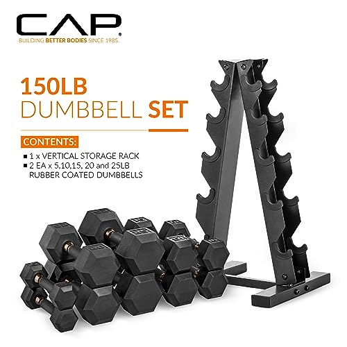CAP Barbell Coated Hex Dumbbell Set with Copper Handle Weight - Black and Copper