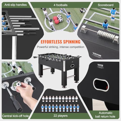 VEVOR Foosball Table 55 inch Standard Size Indoor Full Size for Home, Family, and Game Room Black