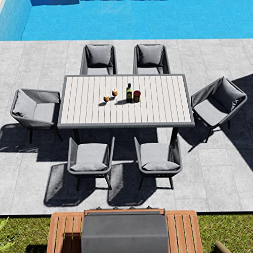 Home Care Wholesale 7-Piece Patio Dining Set for 6 with Cushions and Pillows Darker Grey Cushion