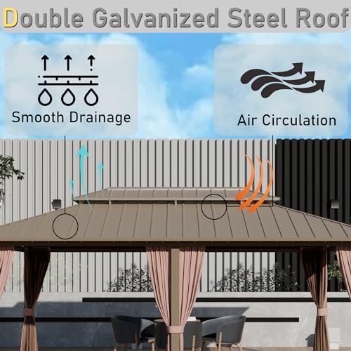 Yardsight 12'x18' Hardtop Gazebo Outdoor Aluminum Frame with Netting and Curtains