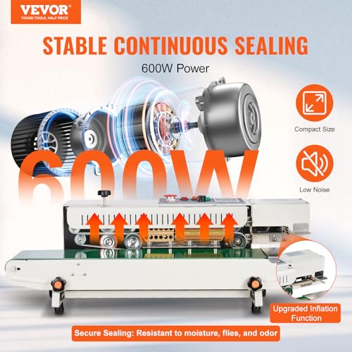 VEVOR Continuous Bag Band Sealing Machine 0.24-0.47 in Seal Width White