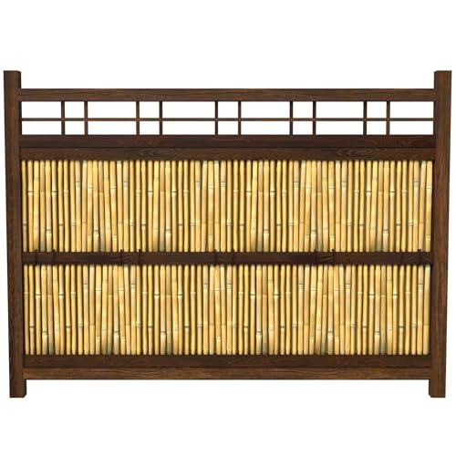 Red Lantern Japanese Bamboo Kumo Fence Panel 4 x 5.5 ft Brown