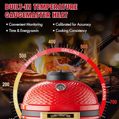LuauCrafter 18-Inch Ceramic Charcoal Grill and Smoker with Cart Red