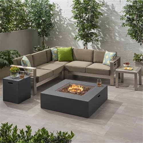 Noble House Cape Coral 6 Piece Outdoor Aluminum Conversation Set Dark Gray