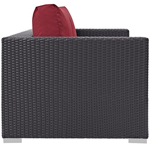 Modway Convene Wicker Rattan Outdoor Patio Loveseat with Cushions Espresso Red