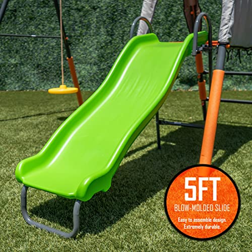 Jungle Warrior Jaguar Metal Swing Set with Slide & Gymnastic Rings Orange/Green/Grey