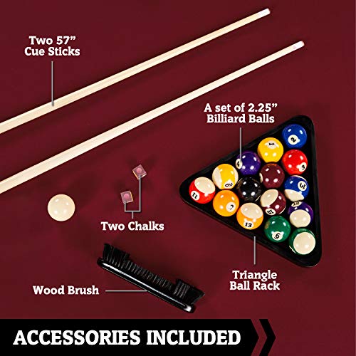 Hall of Games 7' Edgewood Drop Pocket Table with Pool Ball and Cue Stick Set Brown