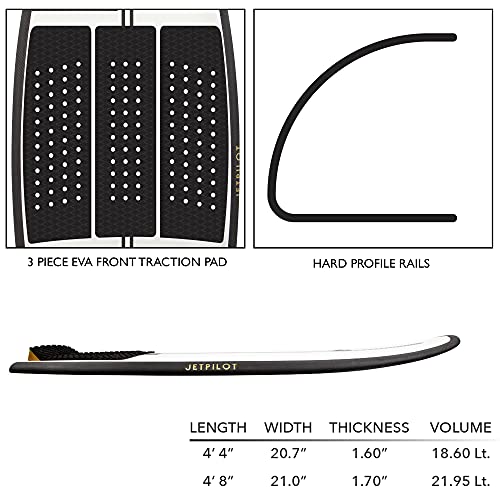 Jet Pilot Freeboard Division Black Flag Wake Surfboard 4ft 4in - EVA Traction Pads Quad (4) Fin, Carbon Fiber Base