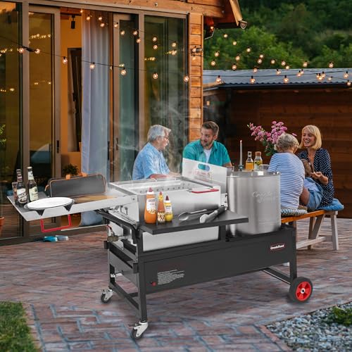 Creole Feast 90 Qt Crawfish Boiler Combo 2-Burner Propane Gas Cooker with Stainless Steel Paddle Silver & Black