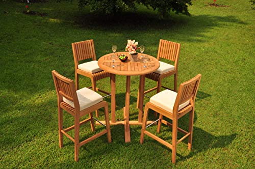 WholesaleTeakFurniture Grade-A Teak Wood Maldives 5 Pcs Bar Set with 36" Round Table & 4 Armless Chairs